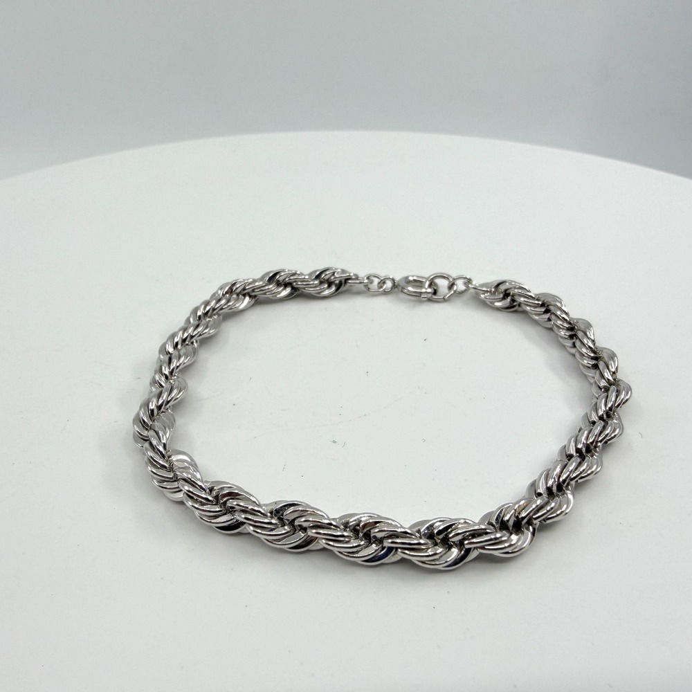 Silver Tone Twisted Rope Chain Bracelet Minimalist Statement Gift Boho Layering